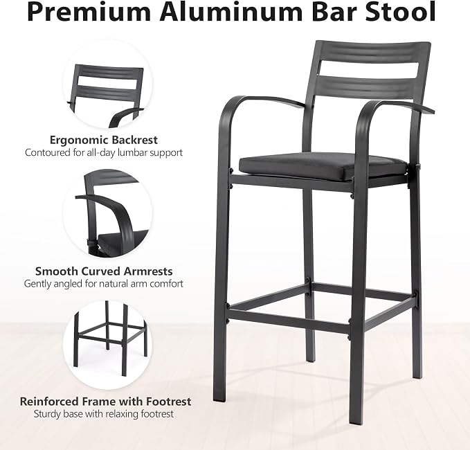 VINGLI Outdoor Bar Stools Set of 2, All-Weather Bar Height Aluminum Stools - Image 6