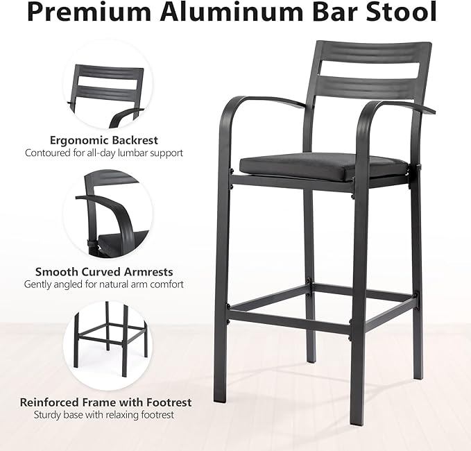 VINGLI 3-Piece Outdoor Bar Set, Aluminum Bar Height Table & 2 Chairs - Image 4