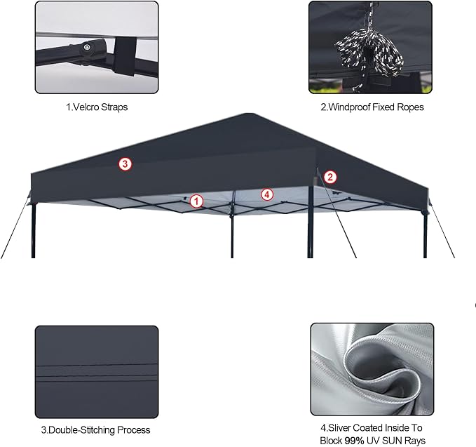 Joramoy 10×10 Canopy Replacement Top Only, Waterproof Pop Up Canopy Tent Top - Image 4