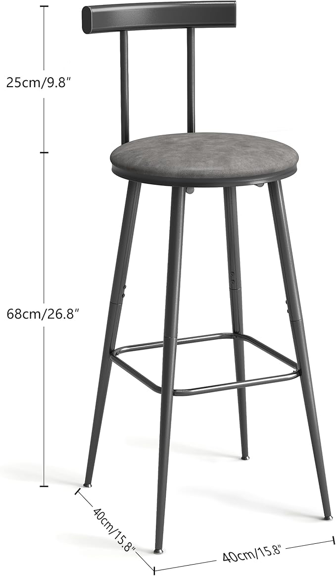 Bar Stools, Bar Chairs with Backrest and Footrest, Industrial Counter Stools - Image 3