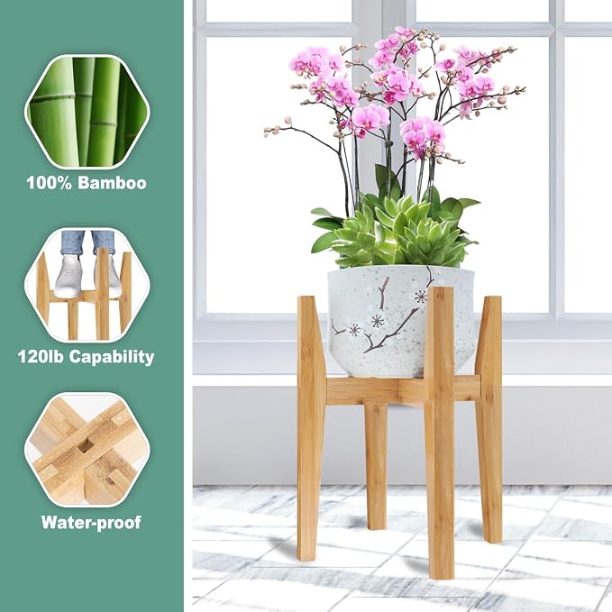 Plant Stand Indoor, Bamboo Plant Shelf, Adjustable Corner Plants Flower Holders - Image 3