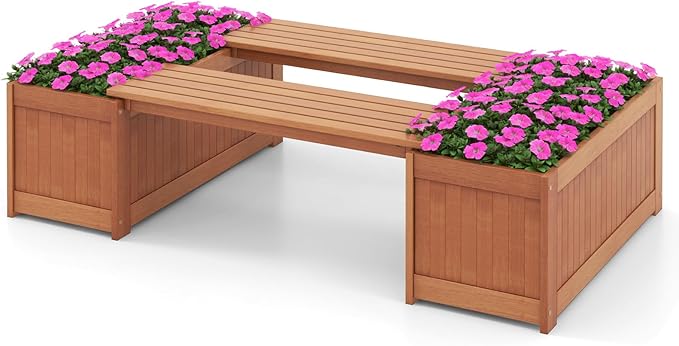 Giantex Set of 2 Outdoor Bench, Wood Raised Garden Bed w/Open Base, by Giantex