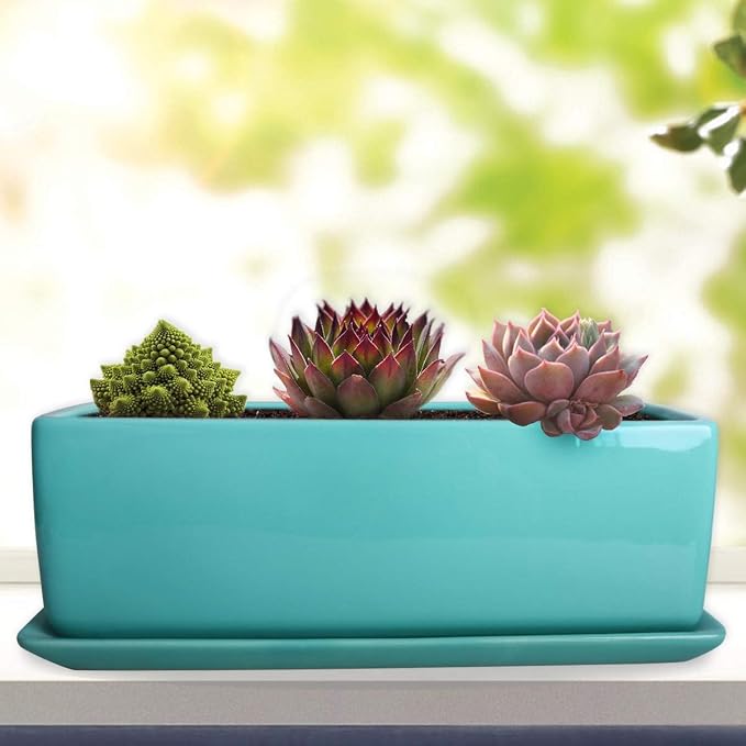 Vencer 14 Inch Rectangular Modern Minimalist Ceramic Succulent Planter Pot - Image 5