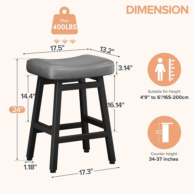 Counter Height Bar Stools Set of 2, 24 Inch Barstools - Image 2