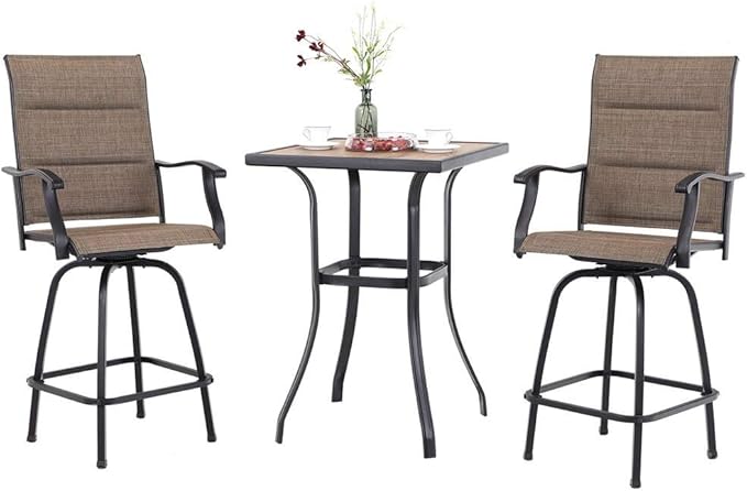 PHI VILLA 3 Piece Outdoor Swivel Bar Stools Set, Bar Height Patio Set by PHIVILLAThepioneerofcomfortablehouseholdsupplies