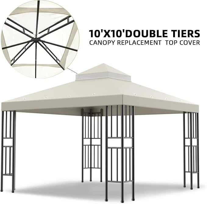 Sumfaller 10x10 FT Gazebo Replacement Canopy Top Cover Double Tiered Canopy Top - Image 3