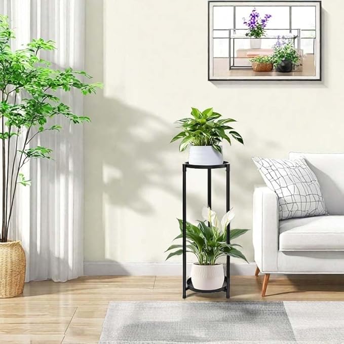 Plant Stand Indoor Outdoor, 2 Tier 24" Tall Black Flower Pot Plant Stands - Image 3