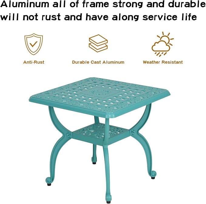 JARDIN DE CENTENNIAL Cast Aluminum Outdoor Side Table, Anti-Rust Outdoor End - Image 4