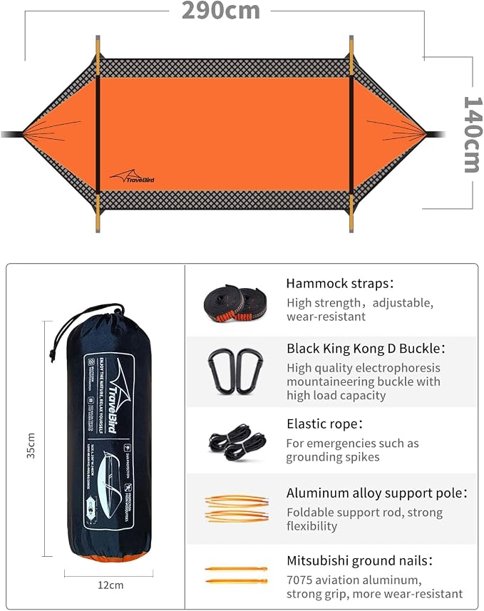 Camping Hammock Tent with Mosquito Net and Sunshade, Extra Large - Image 7