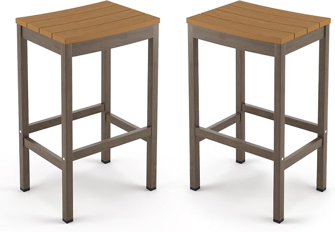 Outdoor Bar Stools Set of 2, 26 Inch All Weather HDPS Patio Counter Height by COZYMAN