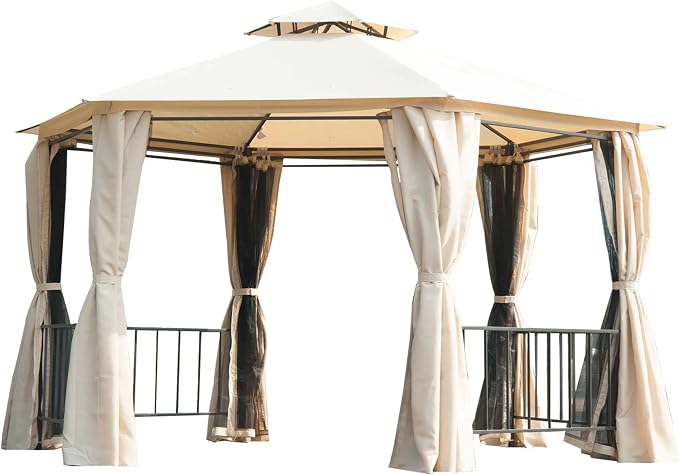 Outsunny 13' x 13' Patio Gazebo, Double Roof Hexagon Outdoor Gazebo Canopy by Outsunny