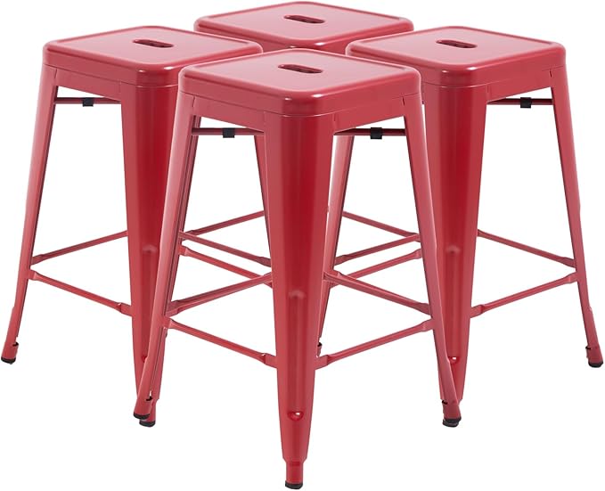 FDW Metal Bar Stools Set of 4 Counter Height Bar Stools 24 Inches Industrial by FDW