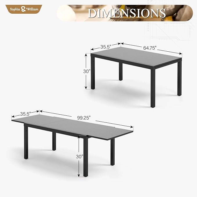 Sophia & William Expandable Patio Dining Table, Extra Large 99.2" L x 35.5" W - Image 2