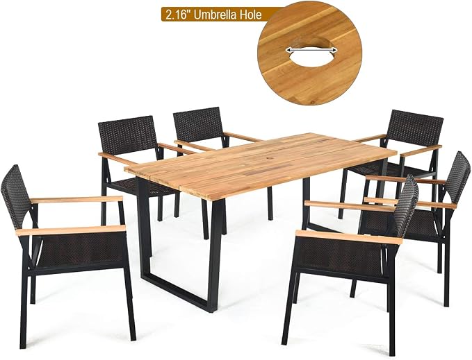 Tangkula 7 Pieces Outdoor Dining Set, Patented Patio Furniture Set w/Large - Image 8