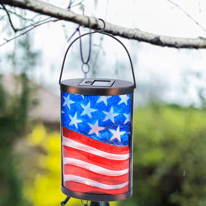Hanging Solar Lantern Outdoor Decorative Waterproof LED Solar American Flag - Image 3