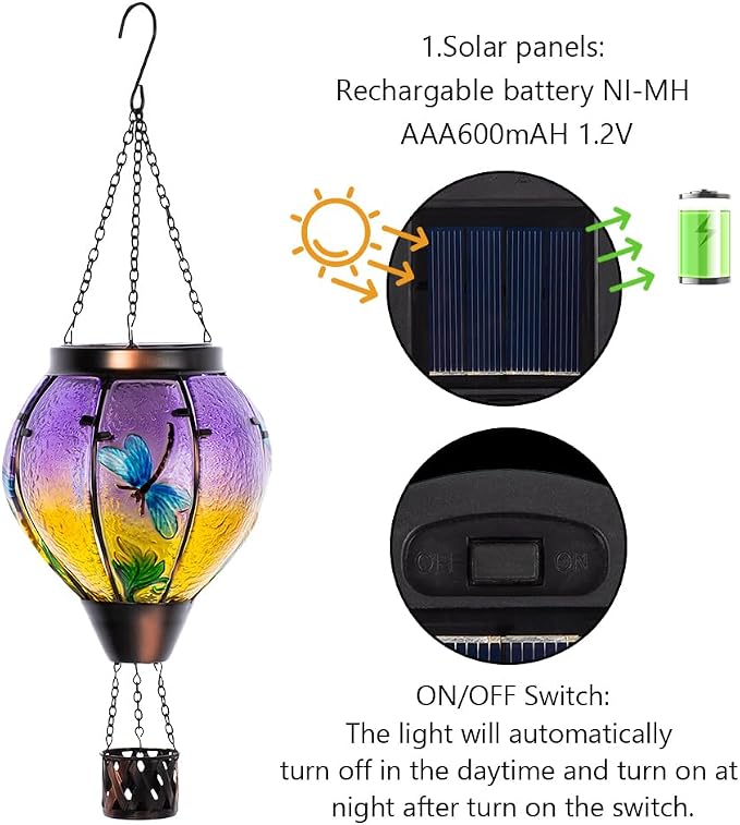 Starsoul Dragonfly Hot Air Balloon Solar Lantern Outdoor Glass Hanging Hot Air - Image 6