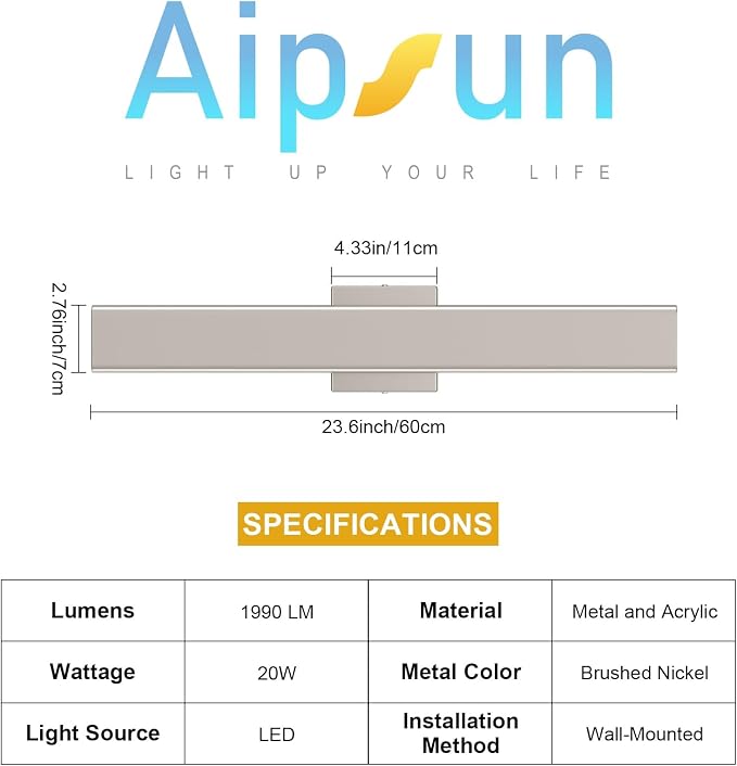 Aipsun 2 Packs Nickel Outdoor Wall Light 23.6inch Modern LED Exterior Wall - Image 7