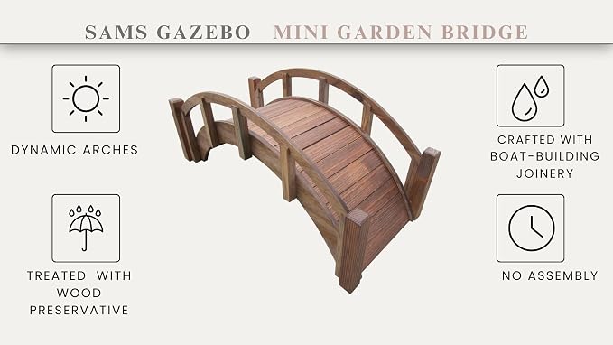 SamsGazebos Miniature Japanese Wood Garden Bridge, Made in USA - Image 5