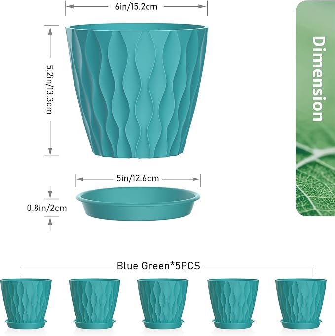 6 inch Flower Pots, 5 Pack Plant Pots - Image 2