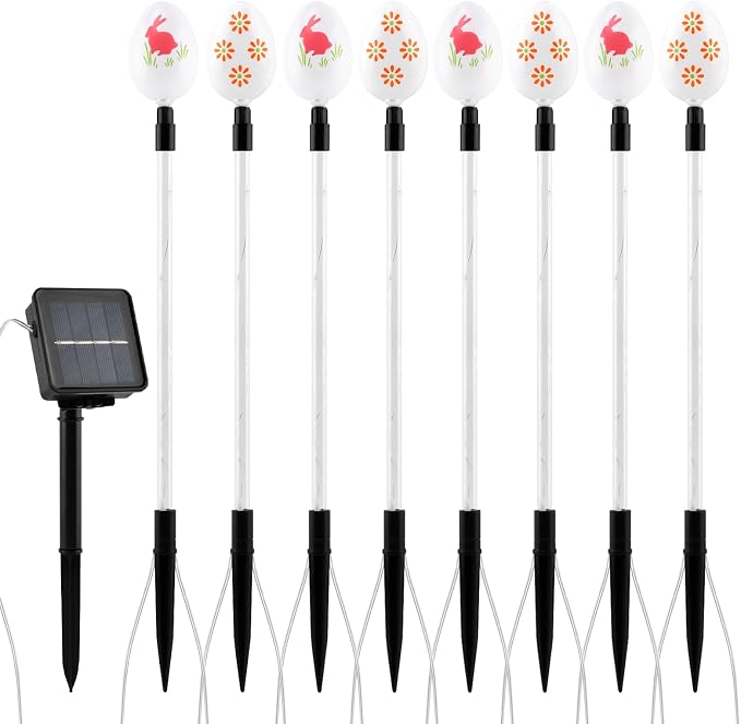 8 PCS Solar Easter Eggs Stake Lights, IP65 Waterproof Multicolor Outdoor Easter - Image 5