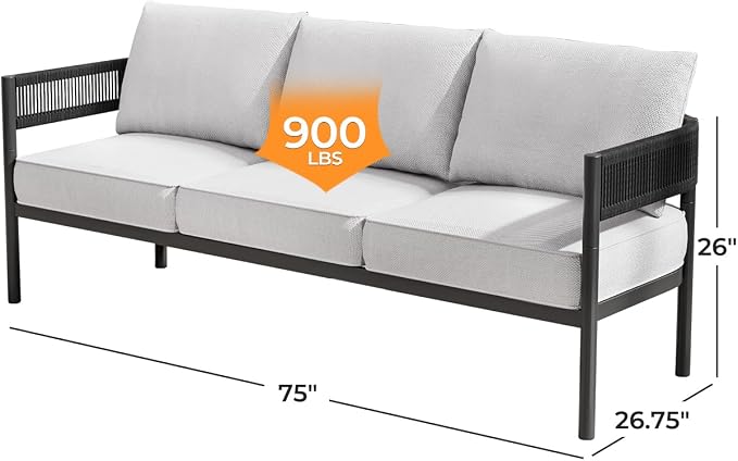 Gand Patio Outdoor 3-Seat Couch Sofa, Wicker Conversation Set - Image 2