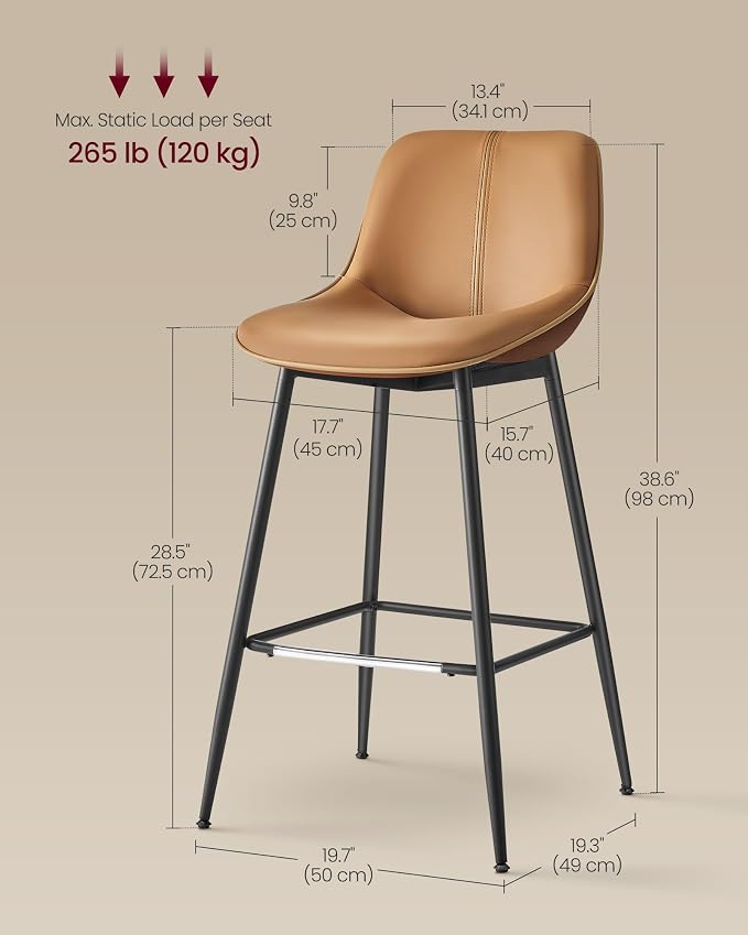 VASAGLE Bar Stools Set of 2, Bar Height Bar Stools - Image 6