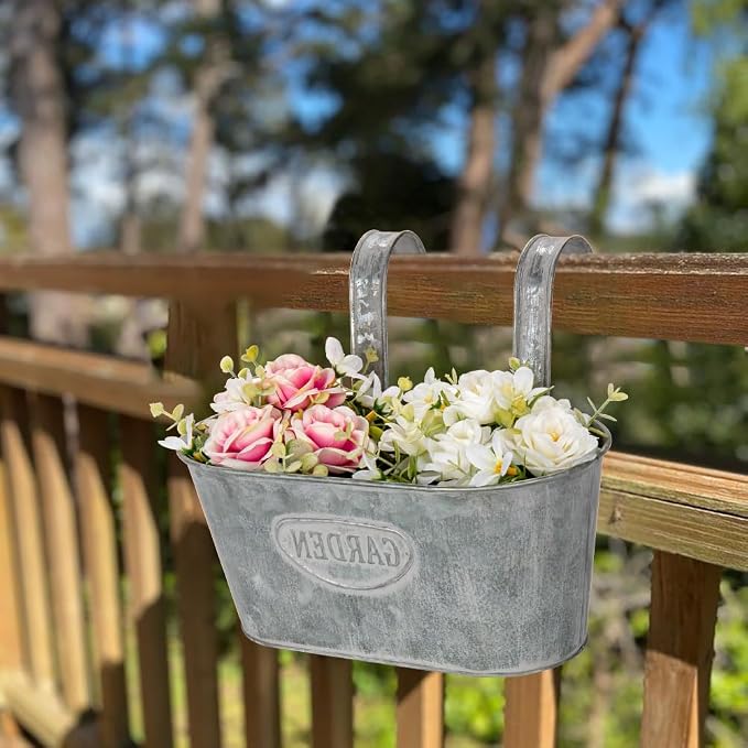 Briful 10'' Hanging Planter Outdoor 5PCS Metal Railing Planter - Image 2