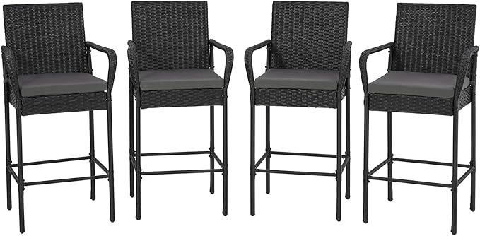 ECOTOUGE Patio Wicker Barstools Set of 4, Rattan Outdoor Bar Height Chairs by ECOTOUGE