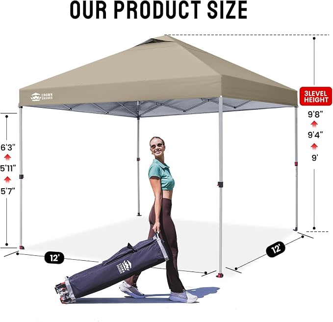 CROWN SHADES 12x12 Pop Up Canopy Outside Canopy, Patented One Push Tent Canopy - Image 6