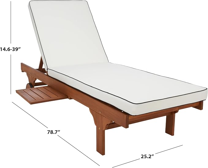 SAFAVIEH Outdoor Collection Newport Natural/Beige Cushion Black Piping Chaise - Image 3