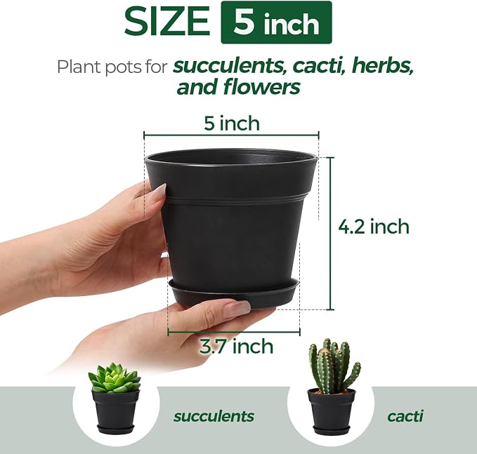 T4U 5 Inch Plant Pot 8-Pack, Plastic Pots - Image 2