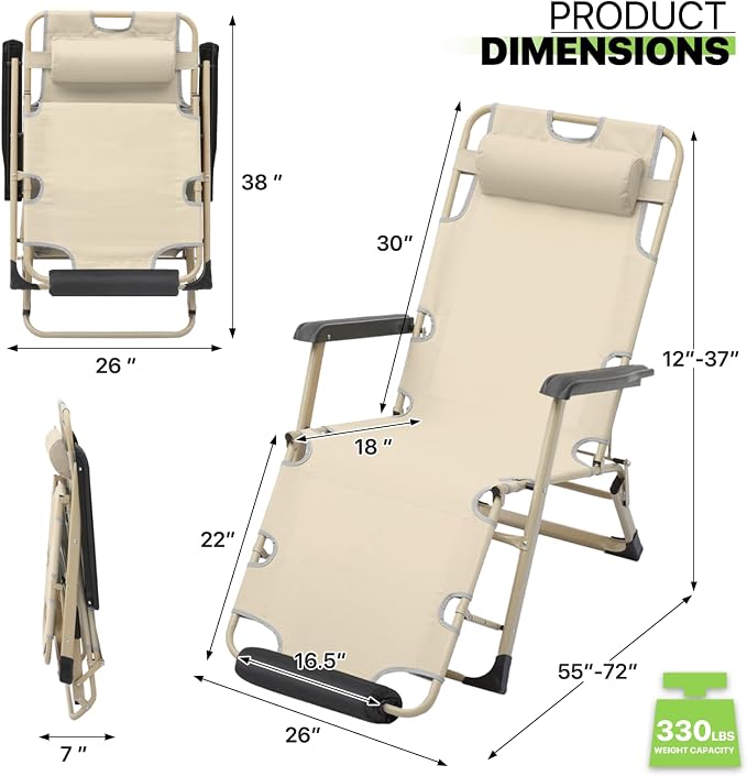 Magshion Folding Patio Chairs Set of 2, Outdoor Lounge Chair - Image 3