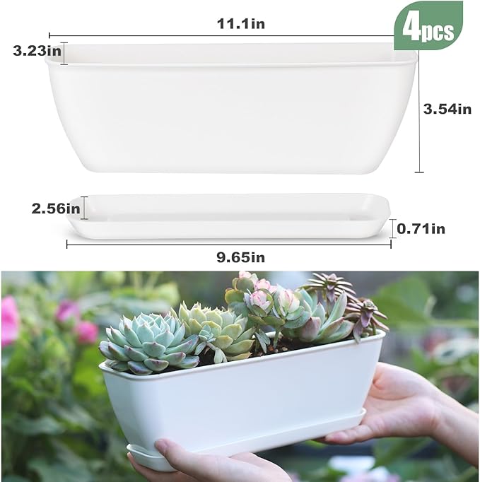 4-Piece White Rectangular Window Sill Planters - Image 3