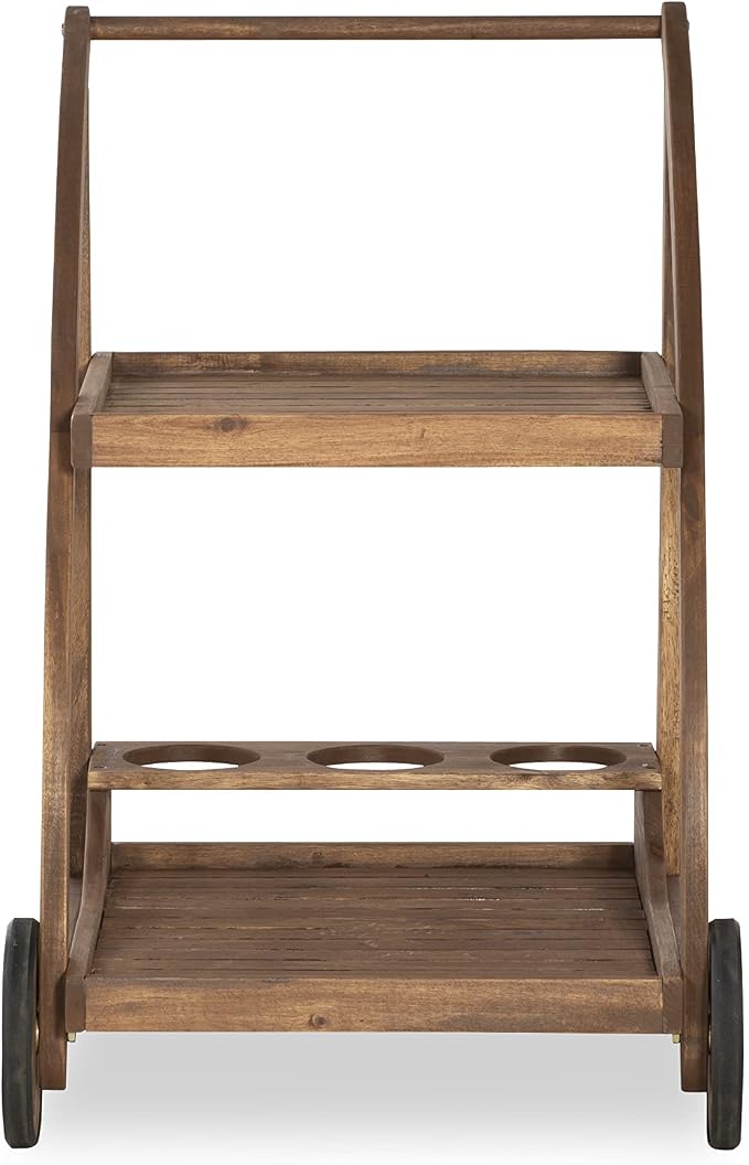 Linon Chandler Acorn Finished Acacia Wood Outdoor Bar Trolley - Image 7