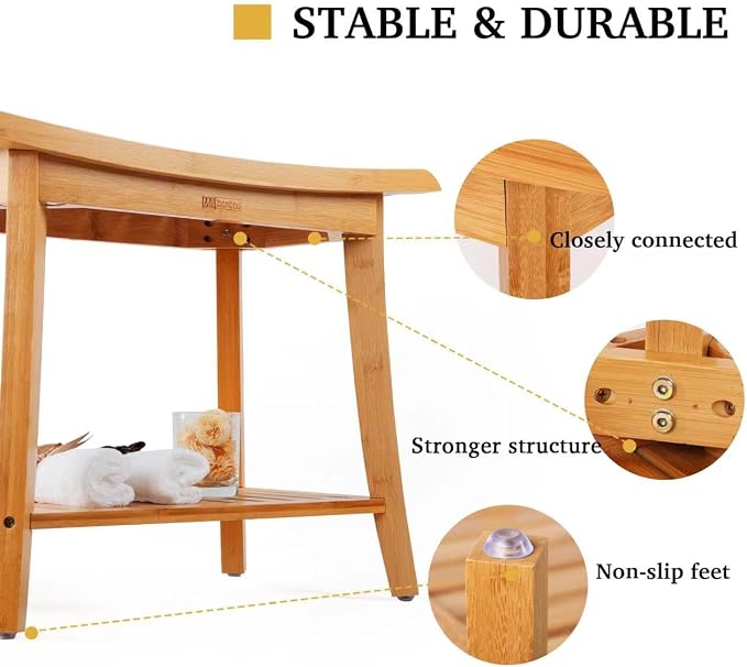 Bamboo Shower Bench Inside Shower Stool - Image 5