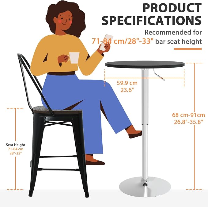 Adjustable Bar Table Cocktail Table Pub Drink Table, Hydraulic Small Round - Image 3