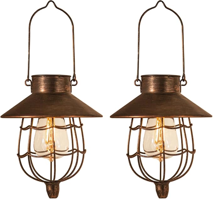 YAKii 2 Pack Solar Lantern Hanging Waterproof Outdoor Metal Solar Lamp - Image 4