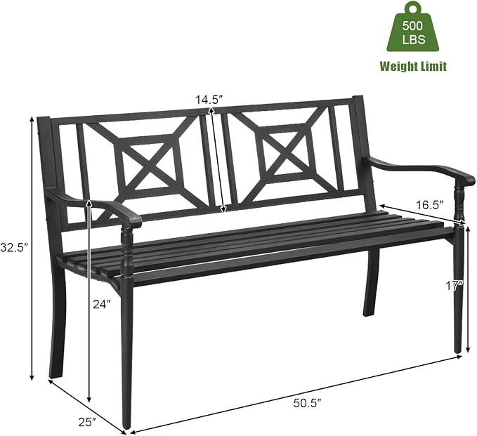 S AFSTAR Outdoor Garden Bench, Metal Porch Bench Seat - Image 3