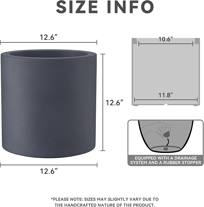 Kante 12.6" Dia Round Concrete Planter, Modern Style Large Cylindrical Plant Pot - Image 2