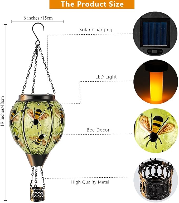 Starsoul Hot Air Balloon Solar Lantern Bee Glass Hanging Outdoor Hot Air - Image 3