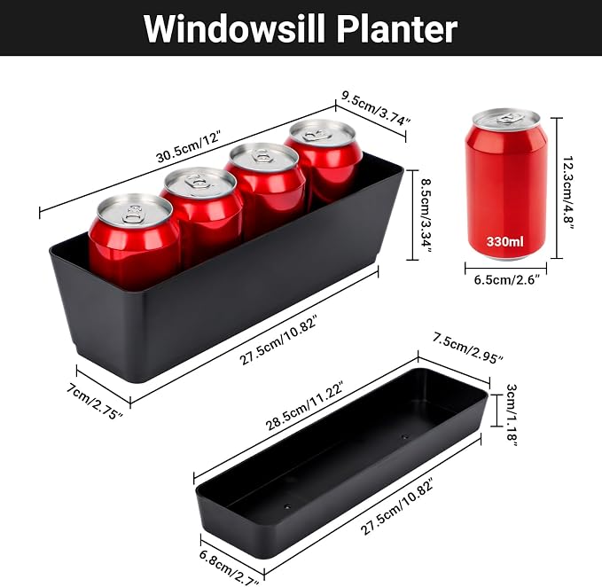 GREANER 12x3.8 Inch Herb Planters, 1 Pack Rectangle Window Boxes - Image 2