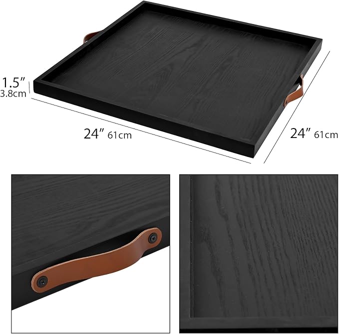 SwallowLiving 24 x 24 Inches Extra Large Square Wood Ottoman Tray - Image 4