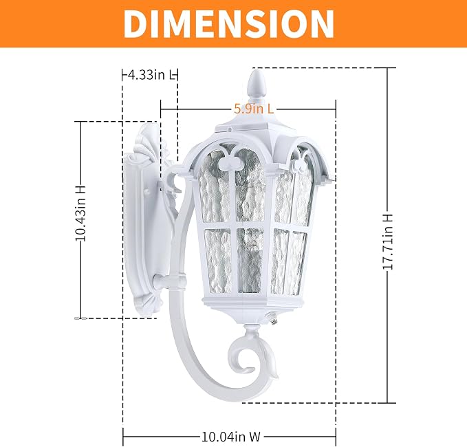 LONEDRUID Dusk to Dawn Sensor Outdoor Porch Light White Exterior Wall Lantern - Image 5