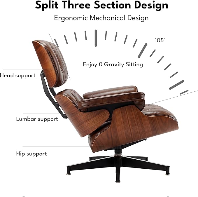 Top Grain Leather, Mid Century Chaise Lounge Chair and Ottoman, Reading Chair - Image 5