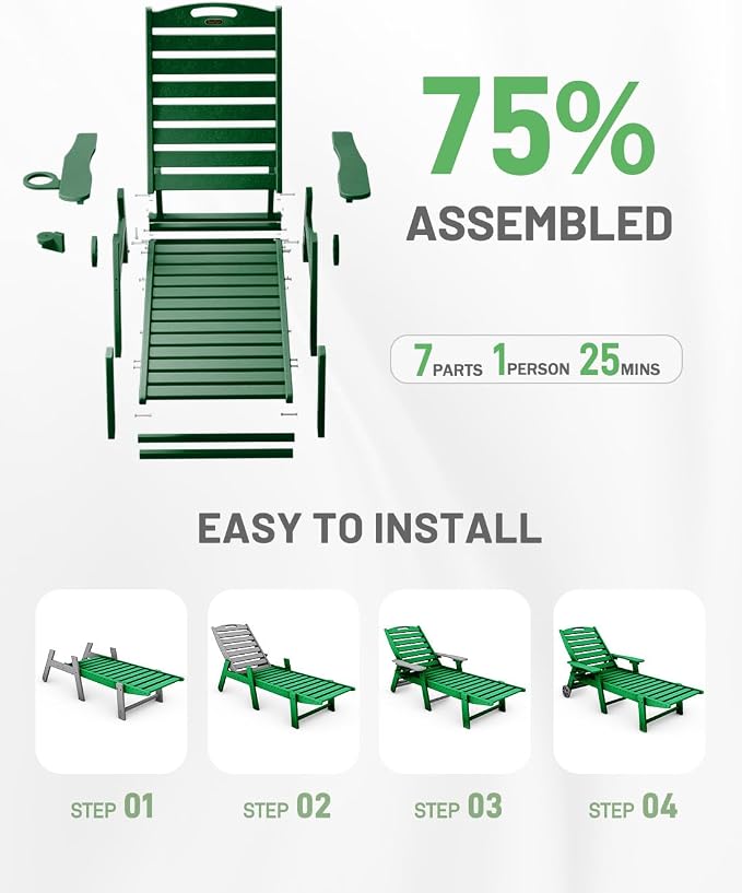 Lounge Chair Outdoor, Chaise Lounge Outdoor, HDPE 6-Position Lounge Chair - Image 8