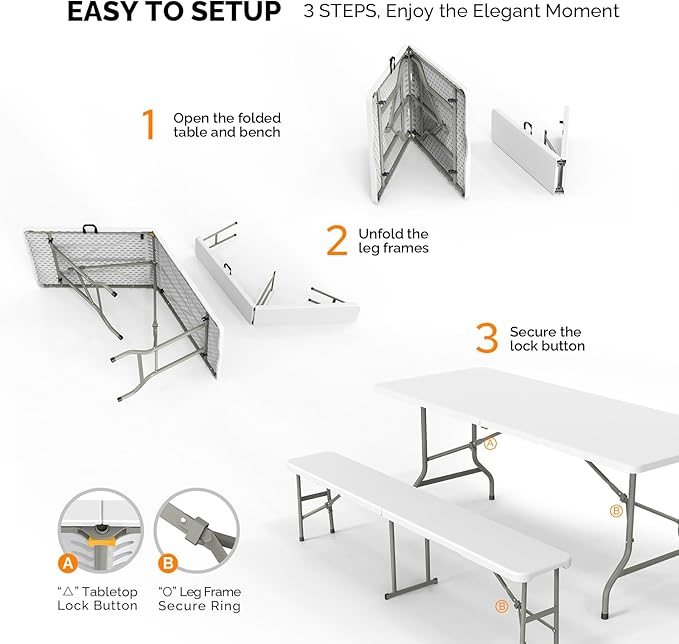 VINGLI Picnic Table Set with 2 Benches, 6 Feet Camping Table Chair Set - Image 2