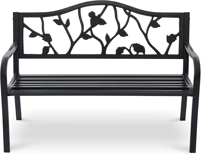 50" Outdoor Garden Bench, Cast Iron Metal Outdoor Benches Weatherproof by Attliahome