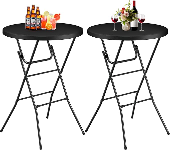 Round Folding Table, Portable Plastic Table w/Thick Table Top, Metal Frame by IWDOO