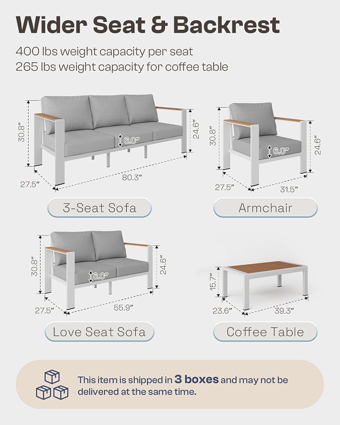 Aluminum Outdoor Sofa Bistro Set, 3 Piece Outdoor Patio Furniture Set - Image 7