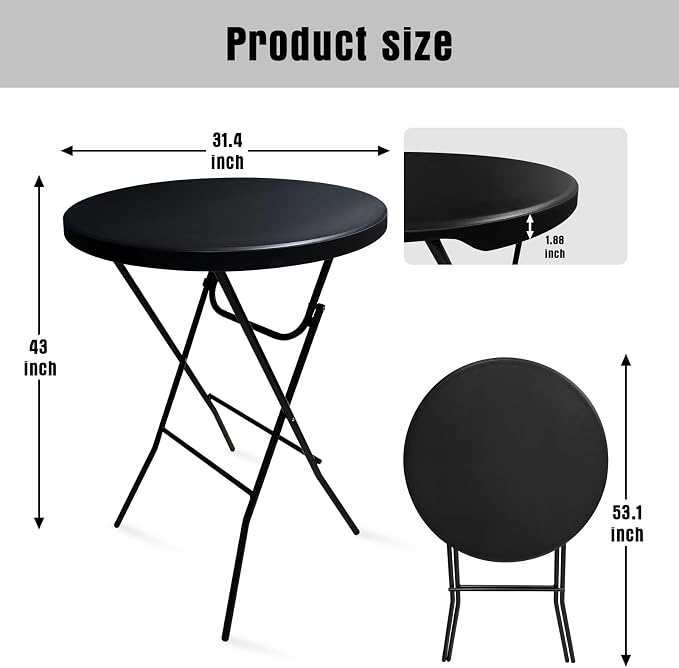 GUAGUA 32" Round Plastic Folding High Top Table - Image 3